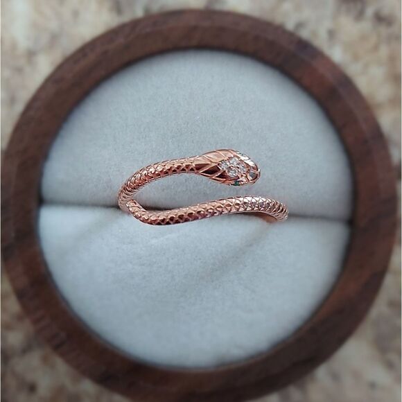Rose Gold Plated Sterling Silver Snake Ring - Picture 3 of 10